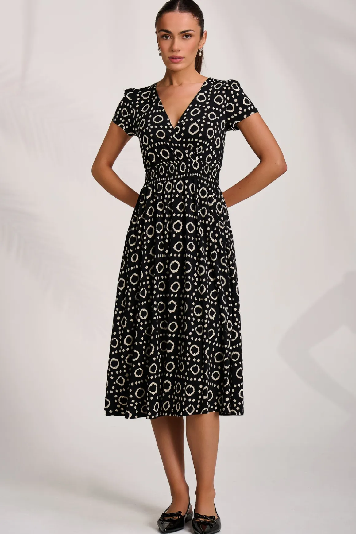 Cap Sleeve Printed Jersey Midaxi Dress, Black Geo