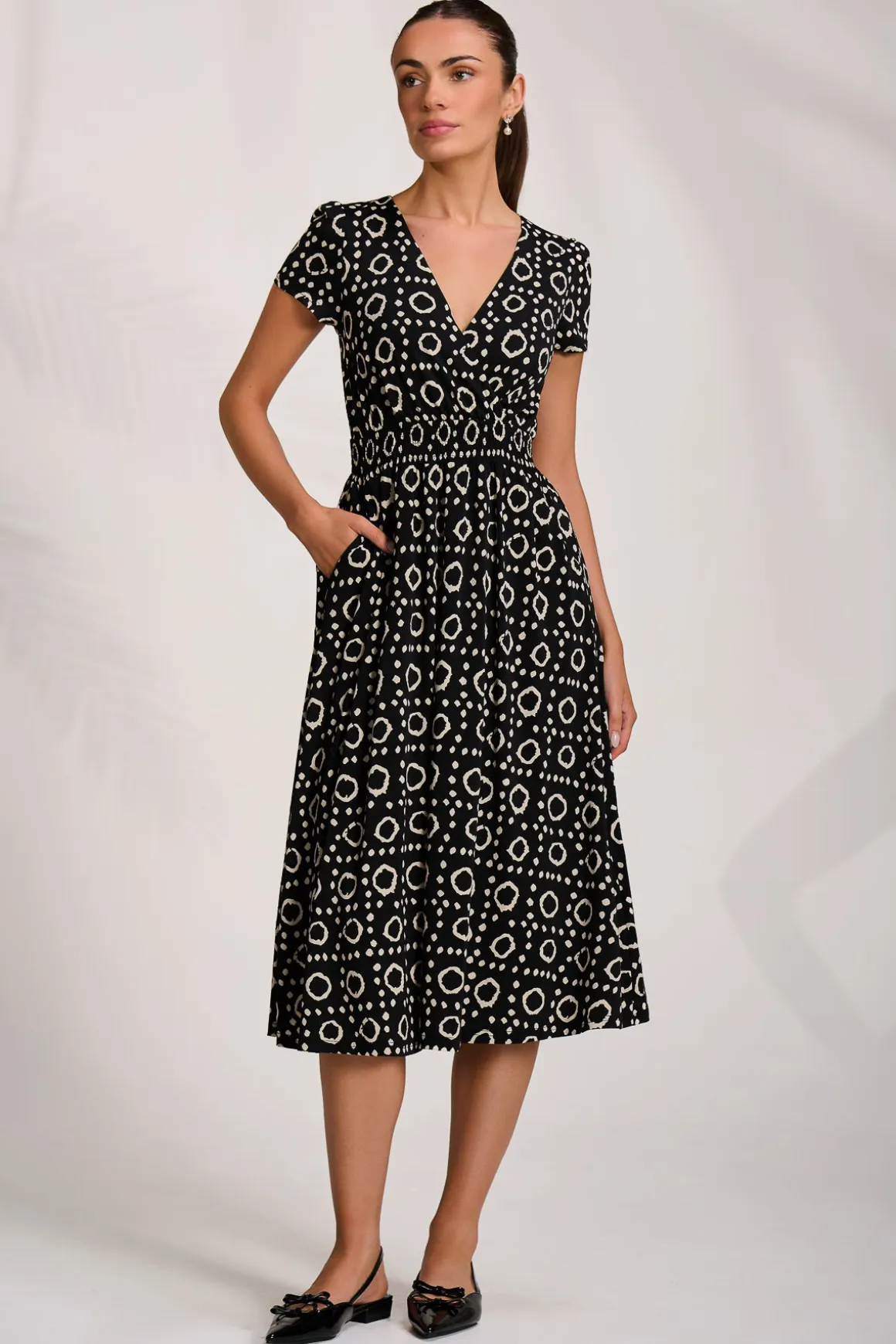 Cap Sleeve Printed Jersey Midaxi Dress, Black Geo