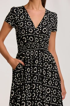 Cap Sleeve Printed Jersey Midaxi Dress, Black Geo