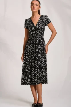 Cap Sleeve Printed Jersey Midaxi Dress, Black Geo
