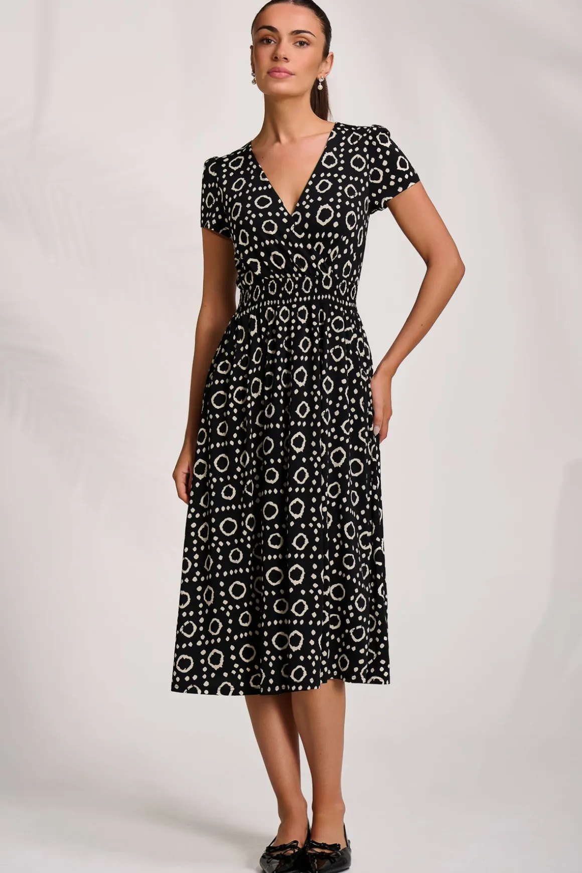 Cap Sleeve Printed Jersey Midaxi Dress, Black Geo