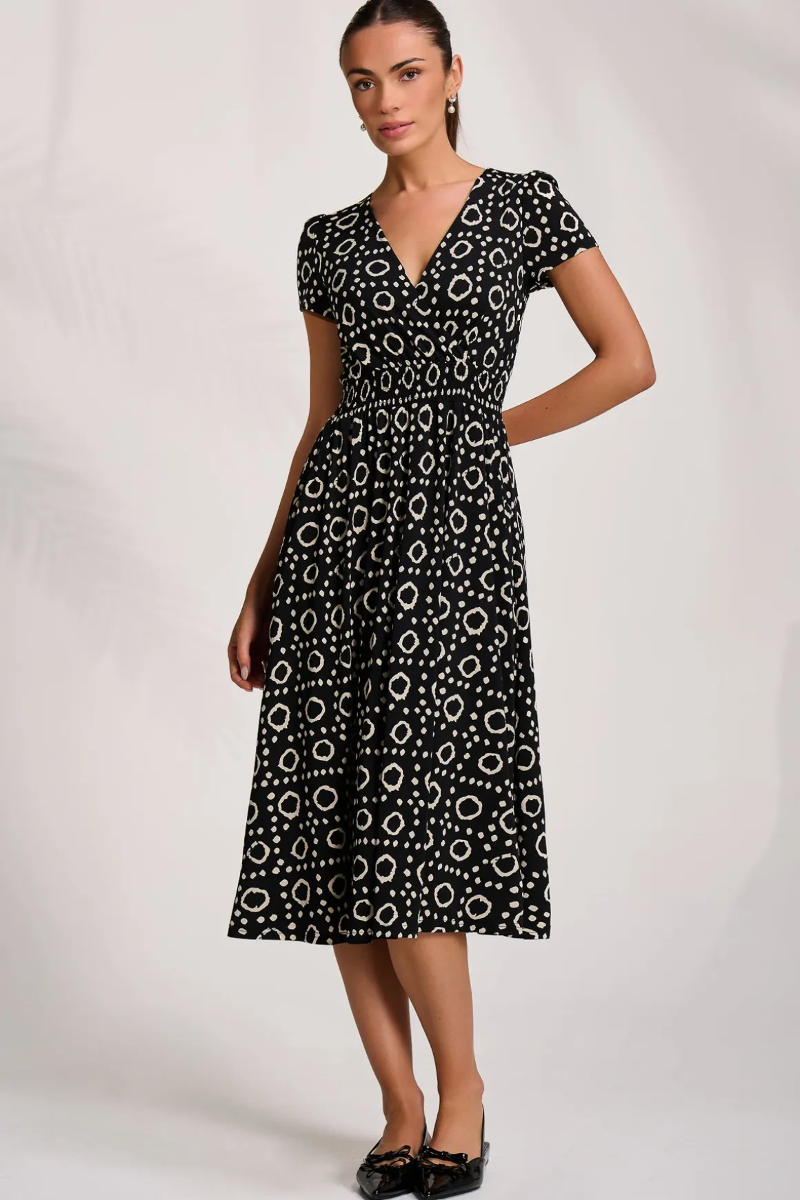 Cap Sleeve Printed Jersey Midaxi Dress, Black Geo