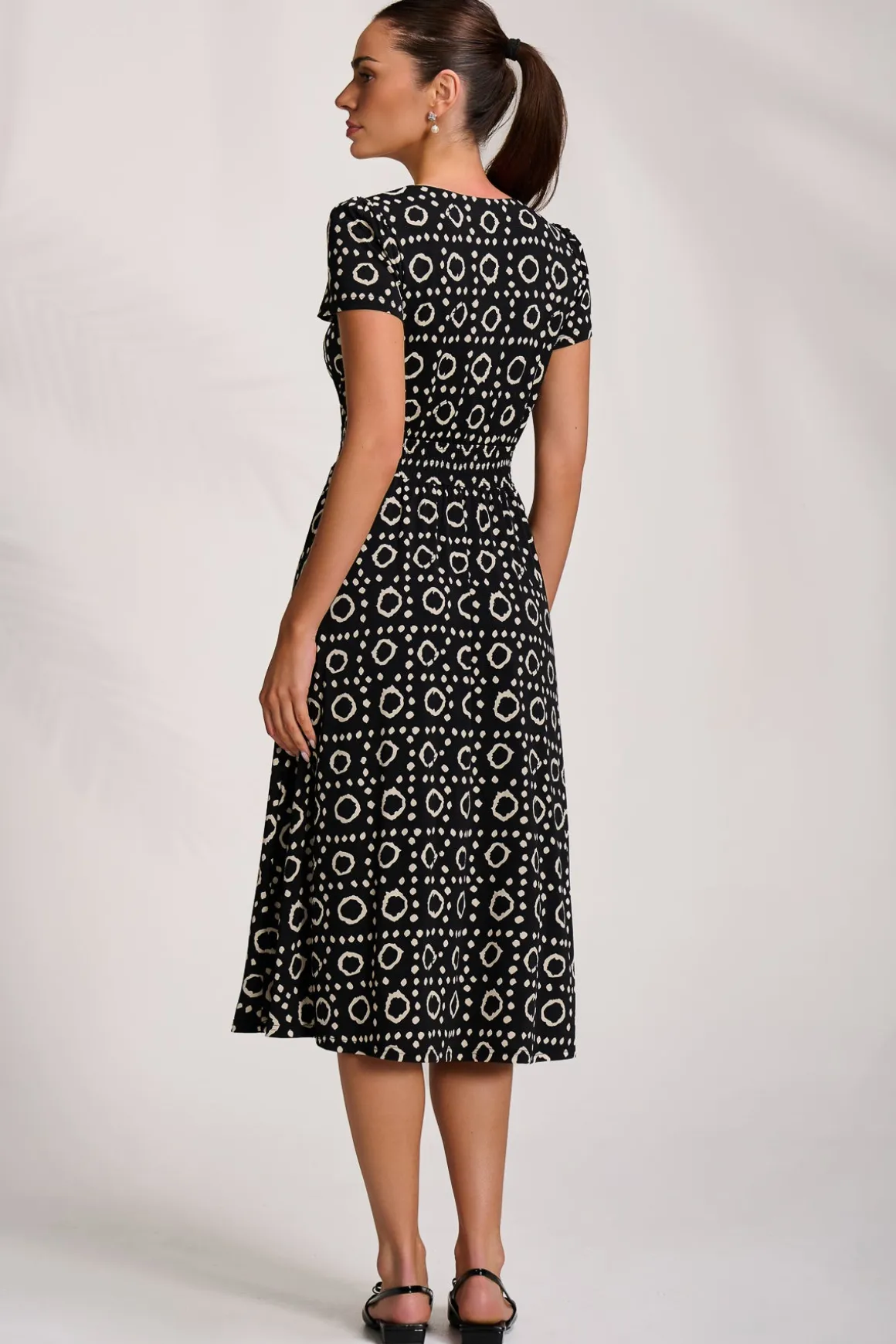 Cap Sleeve Printed Jersey Midaxi Dress, Black Geo