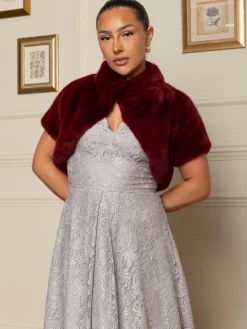 Cap Sleeve Scalloped Lace Dress, Grey