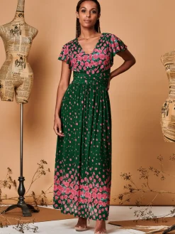 Carlii Symmetrical Print Mesh Maxi Dress, Green Floral