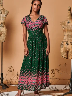 Carlii Symmetrical Print Mesh Maxi Dress, Green Floral