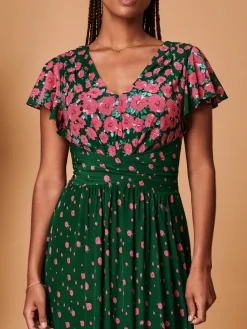 Carlii Symmetrical Print Mesh Maxi Dress, Green Floral