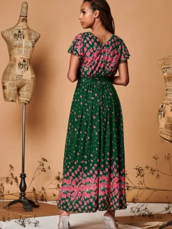 Carlii Symmetrical Print Mesh Maxi Dress, Green Floral