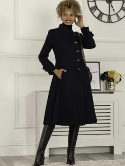 Caroline Asymmetric Button Coat, Navy