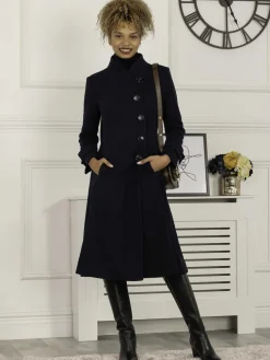 Caroline Asymmetric Button Coat, Navy