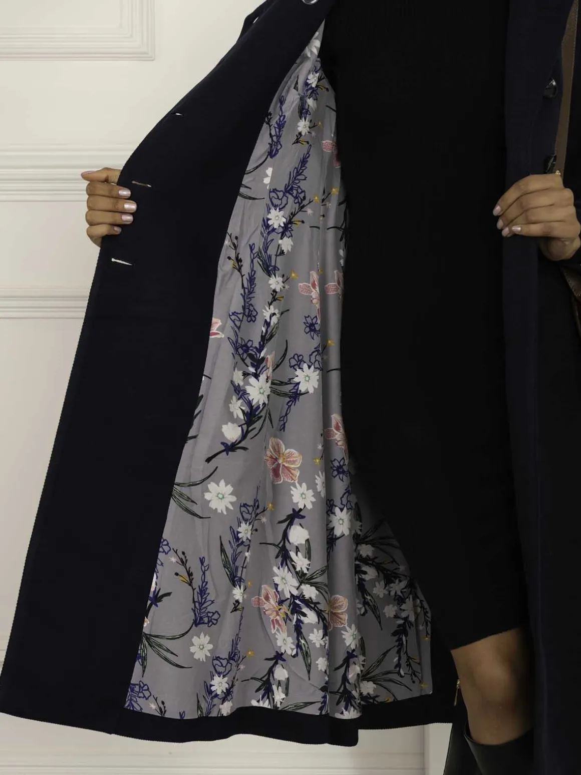 Caroline Asymmetric Button Coat, Navy