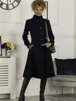 Caroline Asymmetric Button Coat, Navy