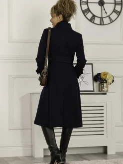 Caroline Asymmetric Button Coat, Navy