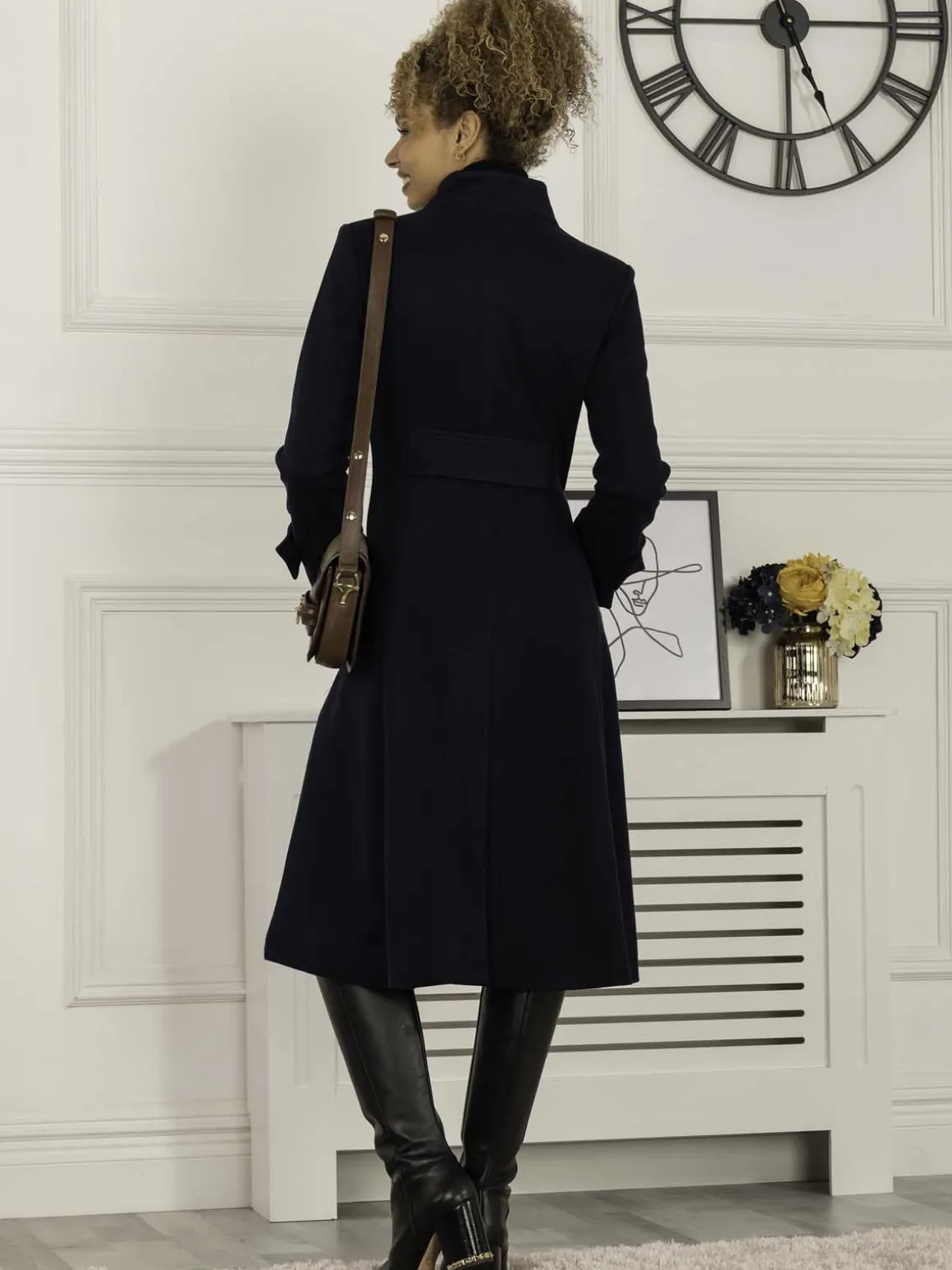 Caroline Asymmetric Button Coat, Navy