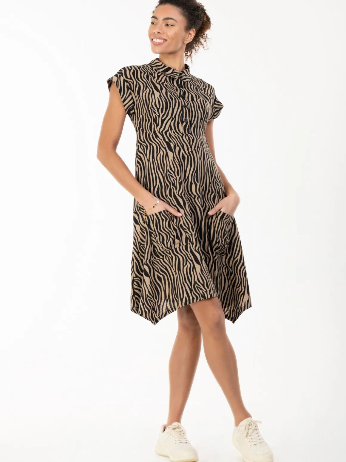 Cassie Hanky Hem Tunic Dress, Brown Animal