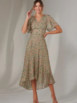 Charlotte Pleated Chiffon Midaxi Dress, Beige Multi