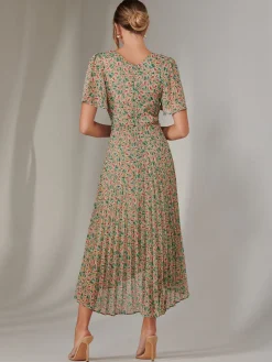 Charlotte Pleated Chiffon Midaxi Dress, Beige Multi