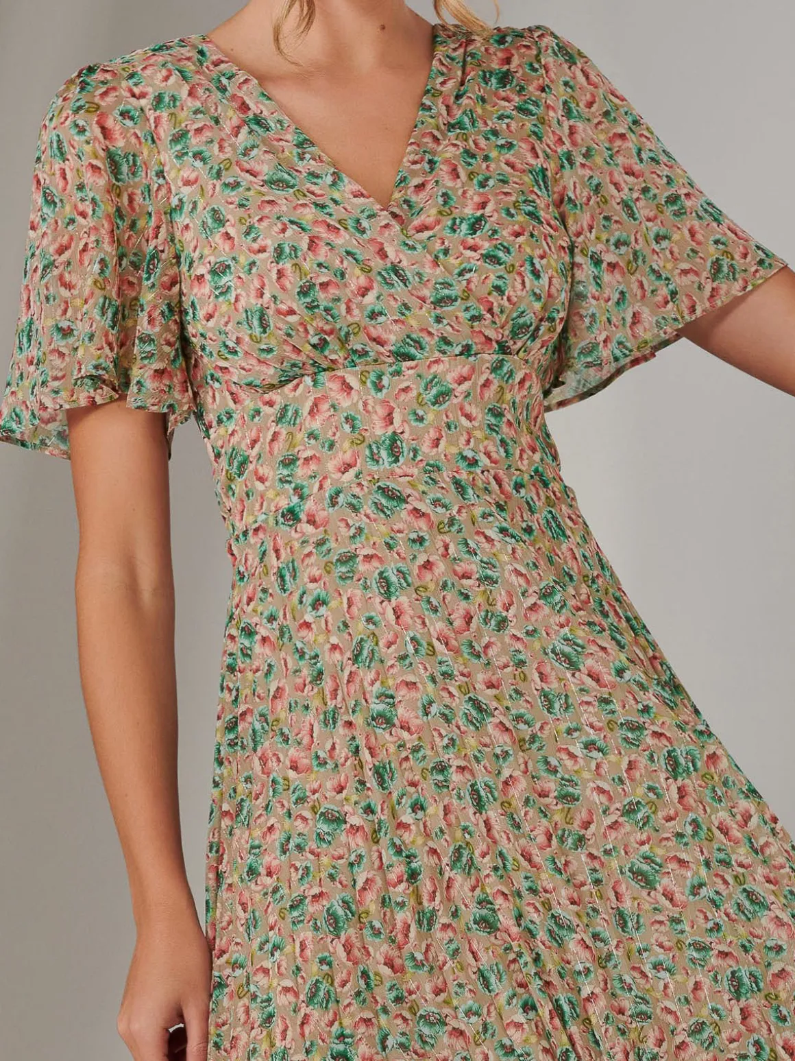 Charlotte Pleated Chiffon Midaxi Dress, Beige Multi