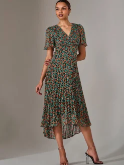 Charlotte Pleated Chiffon Midaxi Dress, Black Multi