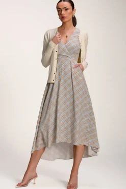 Check Print Maxi Dress, Blue Check