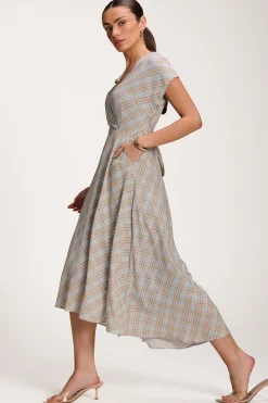 Check Print Maxi Dress, Blue Check