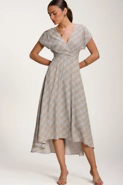 Check Print Maxi Dress, Blue Check