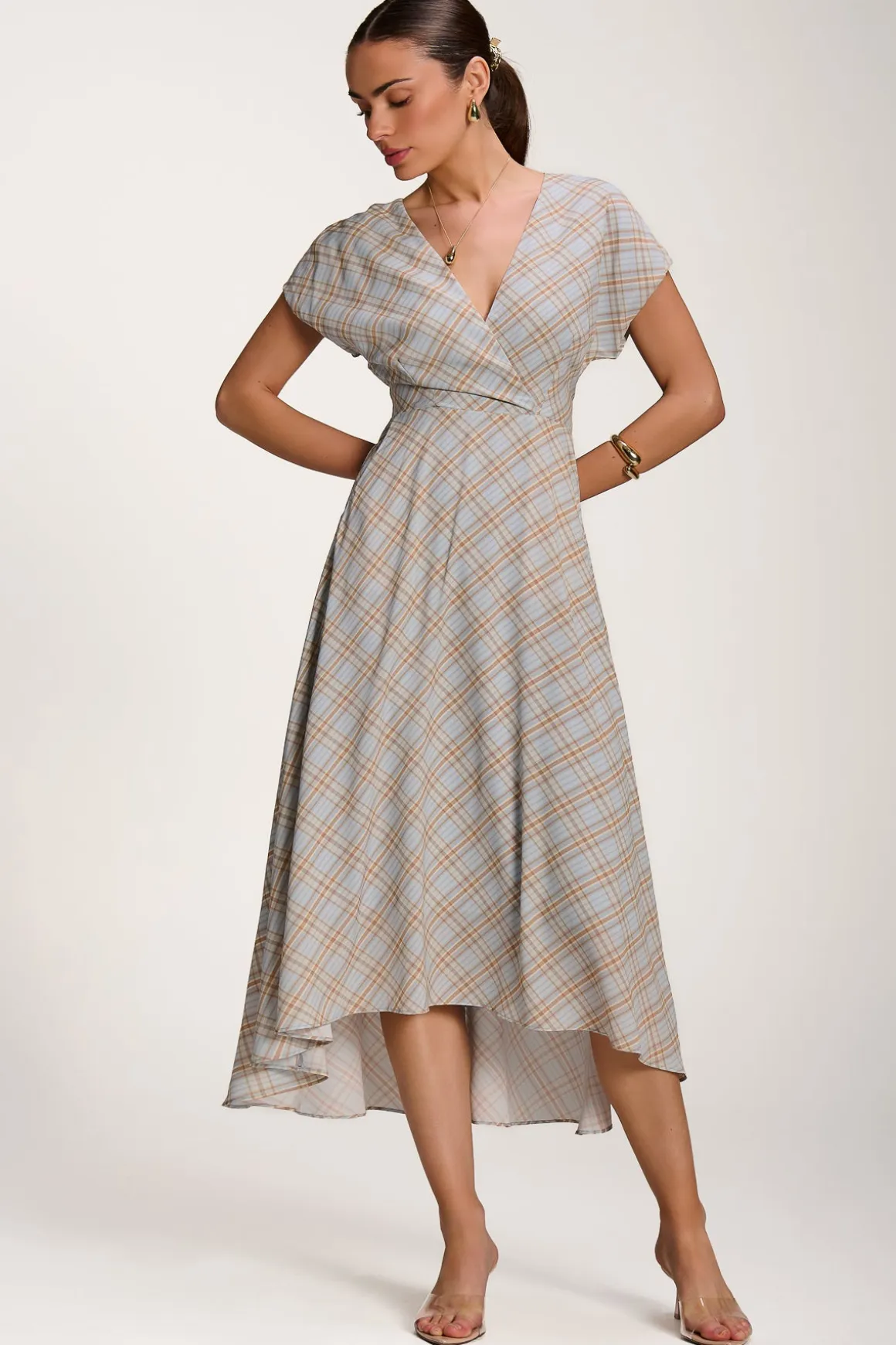 Check Print Maxi Dress, Blue Check