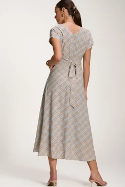 Check Print Maxi Dress, Blue Check