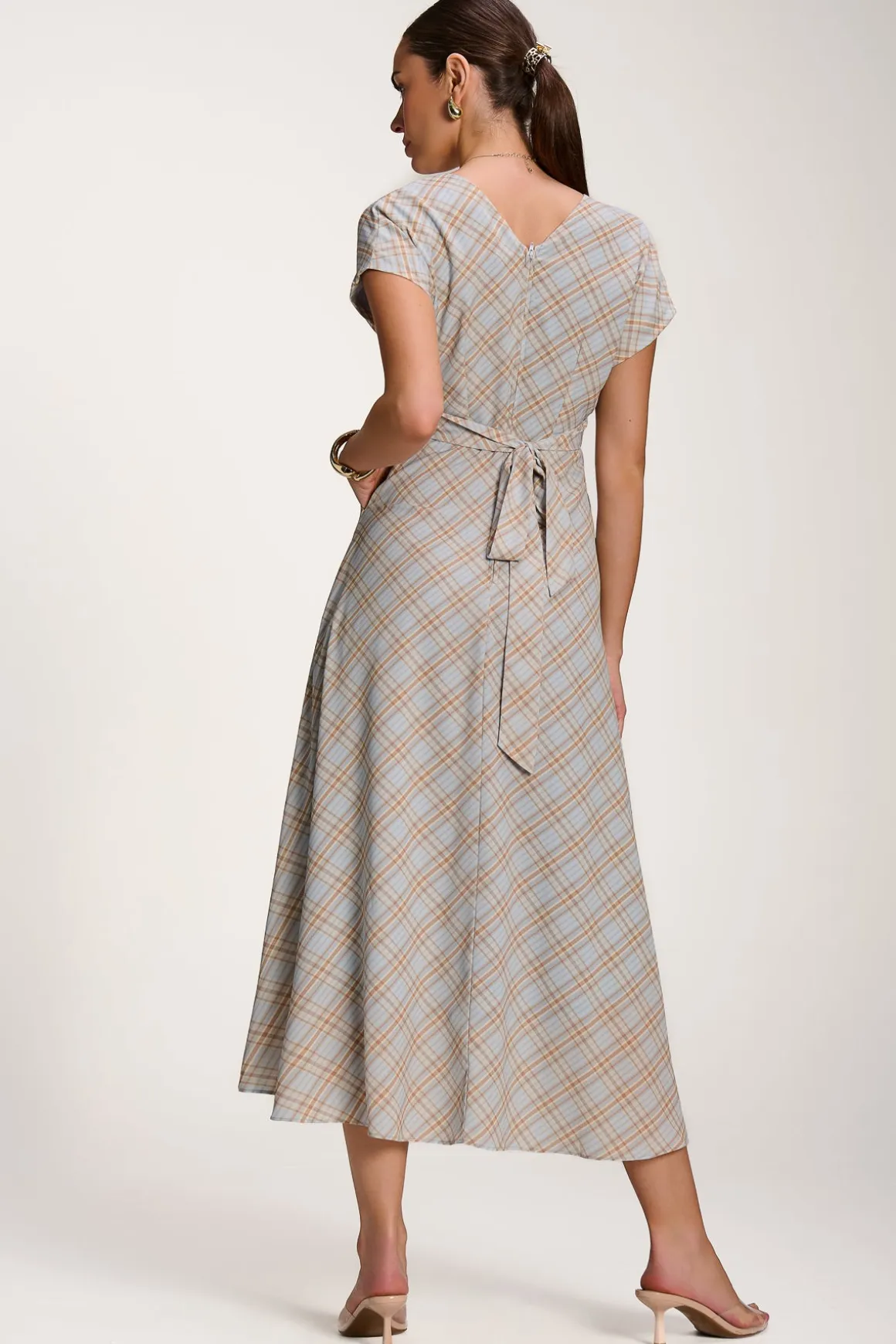 Check Print Maxi Dress, Blue Check