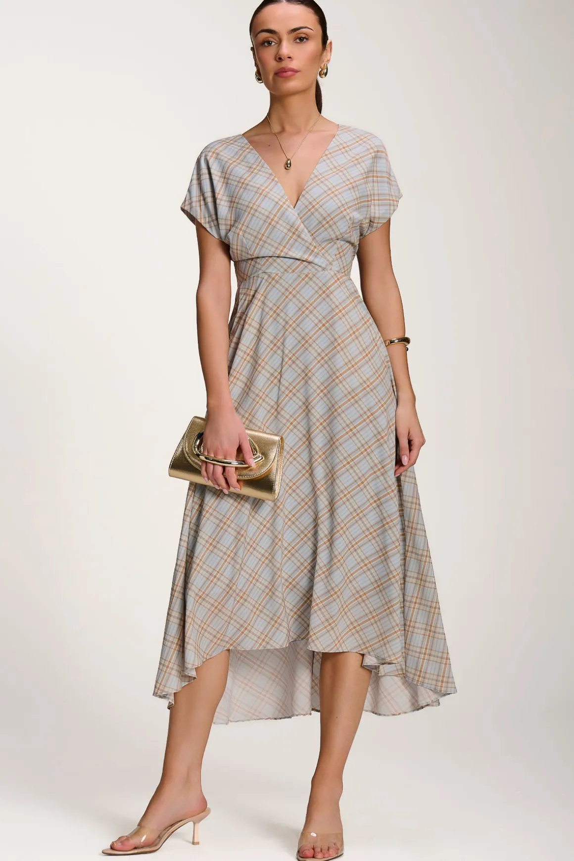 Check Print Maxi Dress, Blue Check