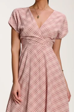 Check Print Maxi Dress, Pink Check