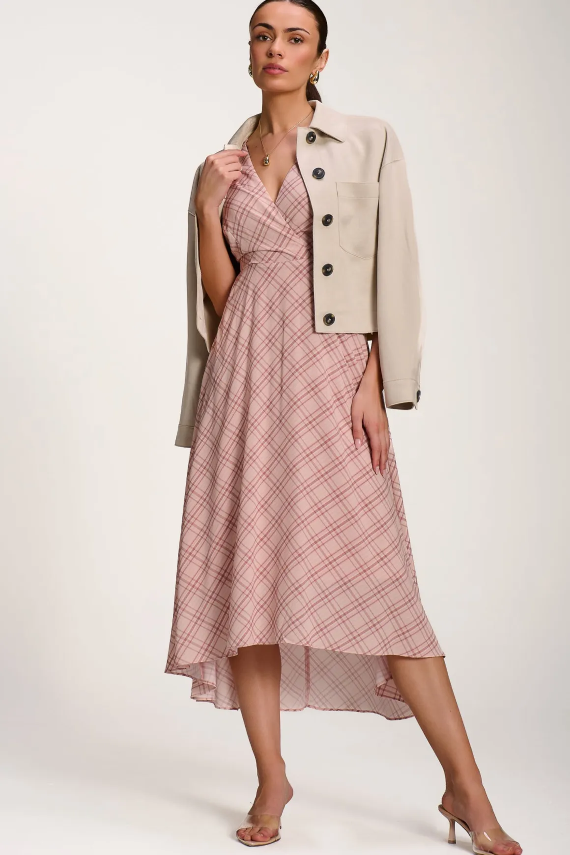 Check Print Maxi Dress, Pink Check