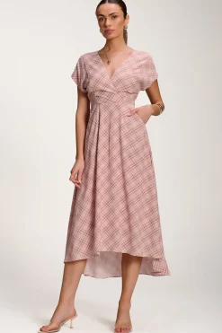 Check Print Maxi Dress, Pink Check