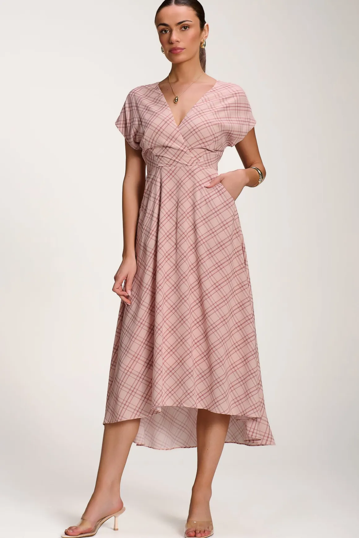 Check Print Maxi Dress, Pink Check