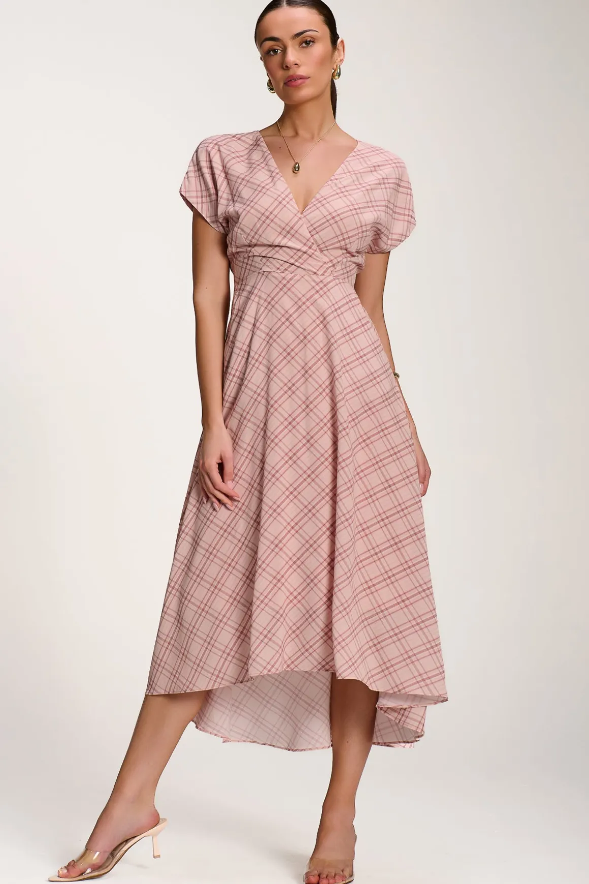 Check Print Maxi Dress, Pink Check