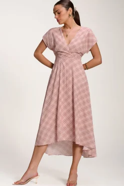 Check Print Maxi Dress, Pink Check