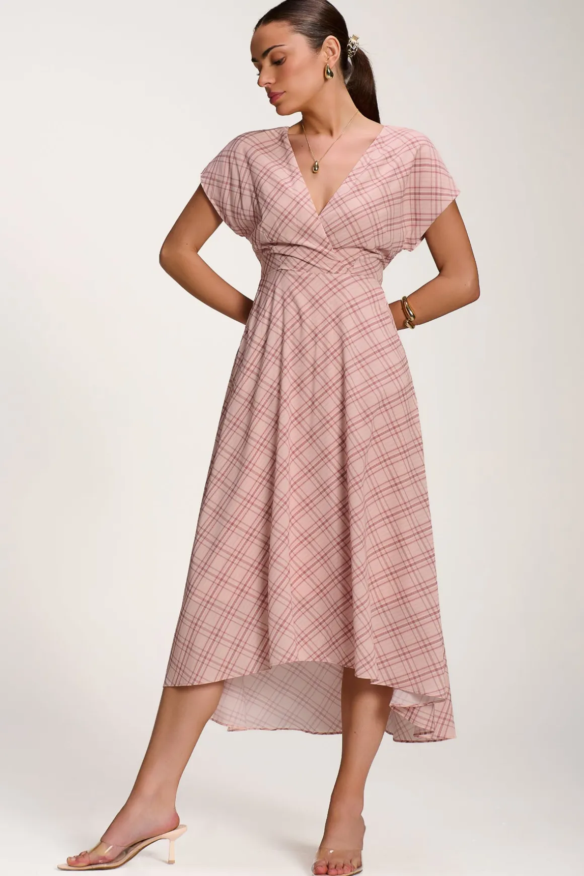 Check Print Maxi Dress, Pink Check