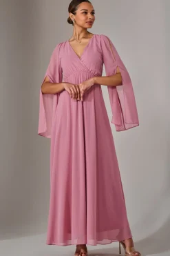 Chiffon Cap Sleeve Maxi Dress, Dusty Pink