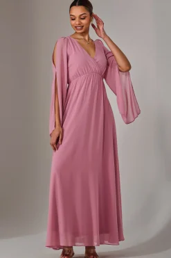 Chiffon Cap Sleeve Maxi Dress, Dusty Pink