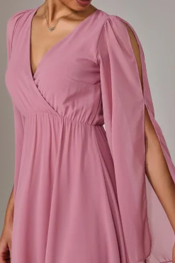 Chiffon Cap Sleeve Maxi Dress, Dusty Pink