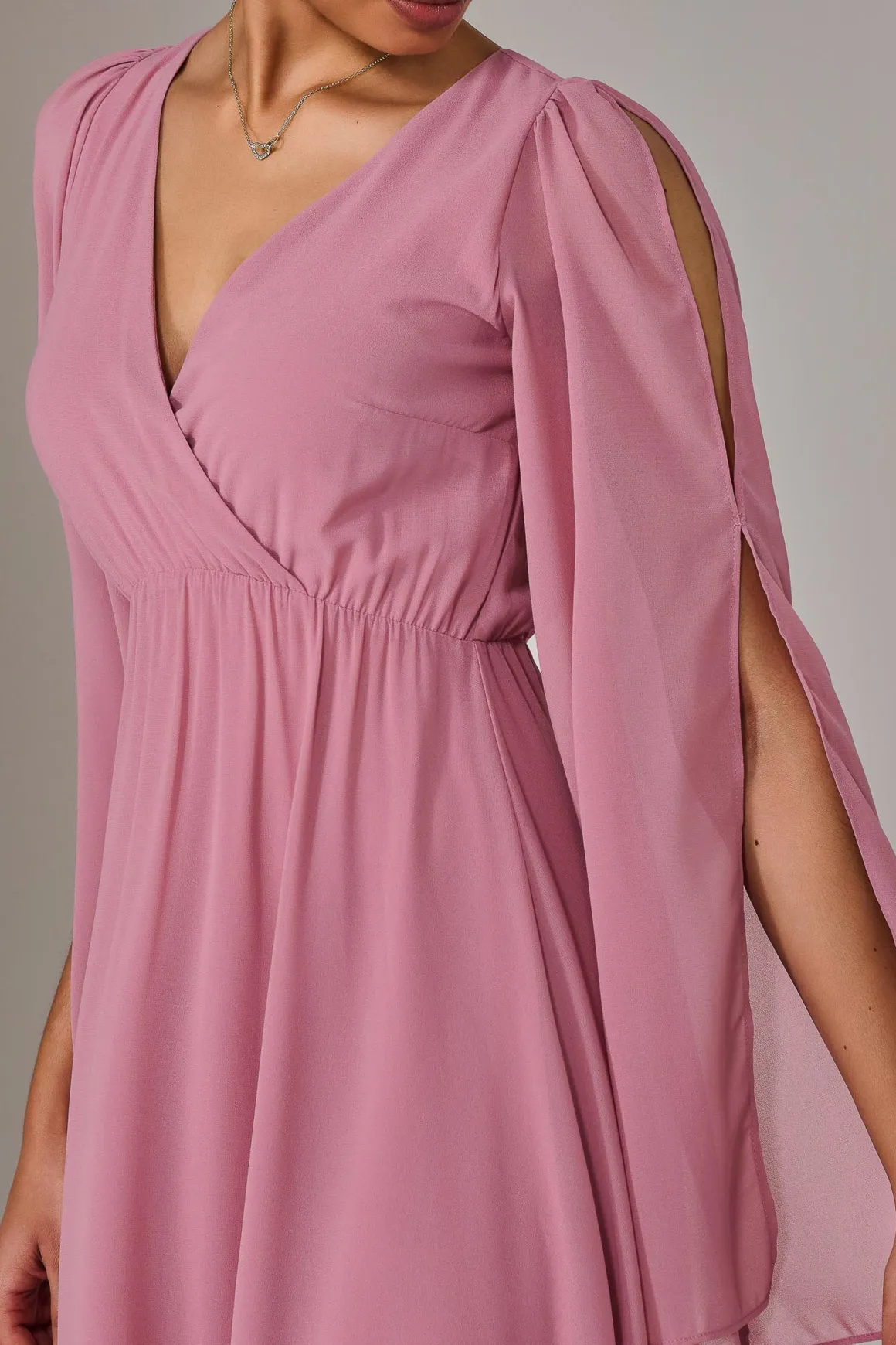 Chiffon Cap Sleeve Maxi Dress, Dusty Pink