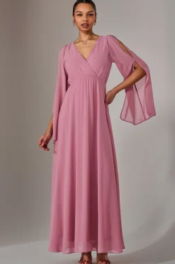 Chiffon Cap Sleeve Maxi Dress, Dusty Pink