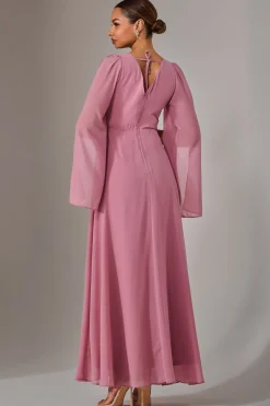 Chiffon Cap Sleeve Maxi Dress, Dusty Pink