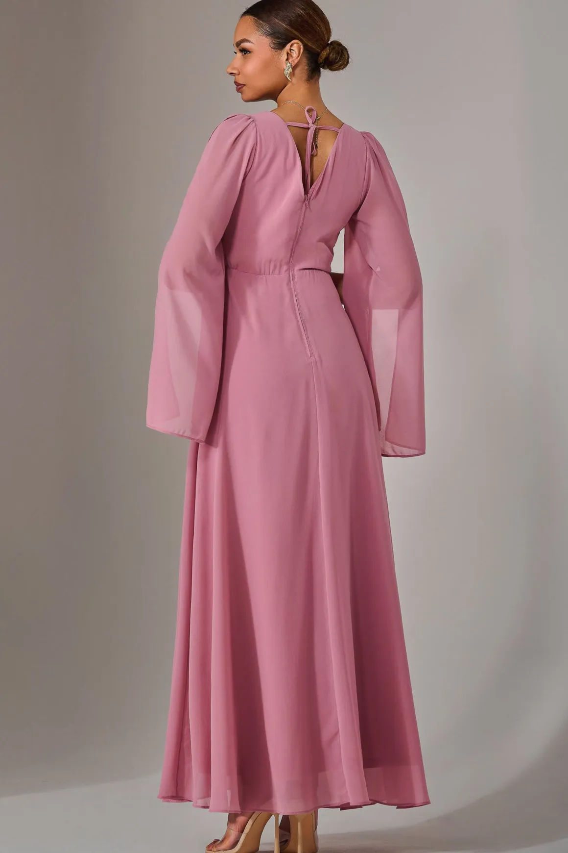 Chiffon Cap Sleeve Maxi Dress, Dusty Pink