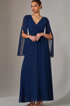 Chiffon Cap Sleeve Maxi Dress, Navy