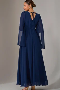 Chiffon Cap Sleeve Maxi Dress, Navy
