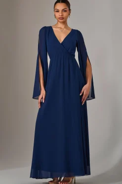 Chiffon Cap Sleeve Maxi Dress, Navy