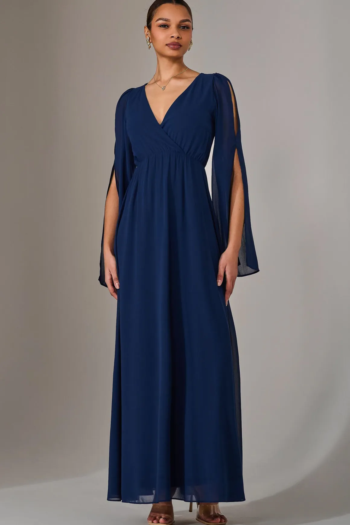 Chiffon Cap Sleeve Maxi Dress, Navy