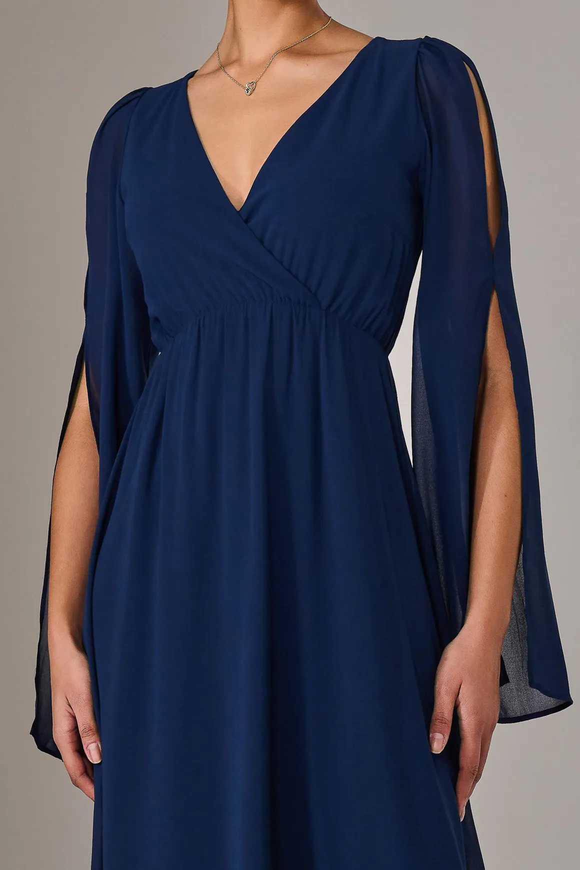 Chiffon Cap Sleeve Maxi Dress, Navy