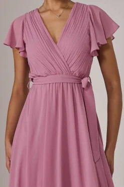 Chiffon Flutter Sleeve Maxi Dress, Dusty Pink